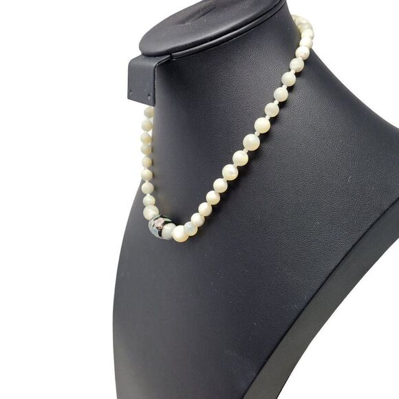 Vintage Cloisonne Tourmaline Princess Necklace White Variegated Barrell Clasp - Picture 8 of 11